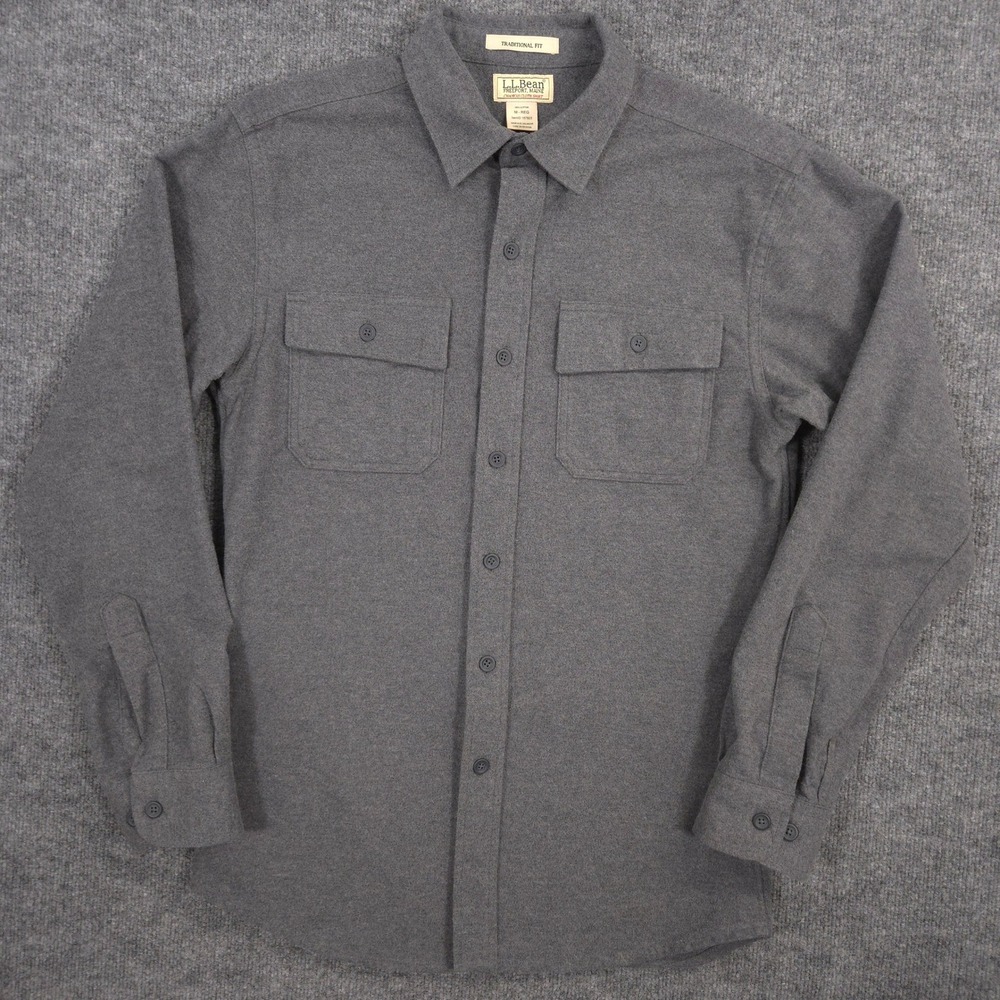 LL Bean Chamois Shirt Mens M Gray Heavyweight Flannel Outdoor Workwear Chore